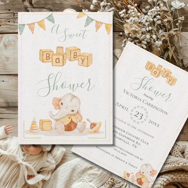 Cute Elephant Watercolor Sweet Baby Shower Inbjudningar (Skapare uppladdad)