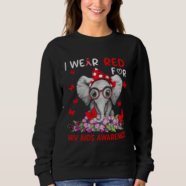 Cute Elephant Wear Red Ribbon For HIV AIDS Awarene T Shirt (Framsida)