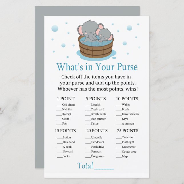 Cute Elephant What's in your purse match (Fram/baksida)