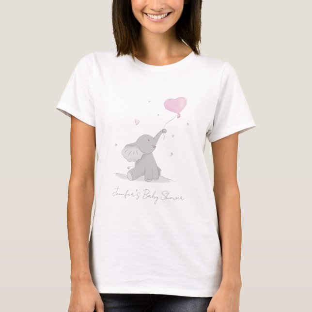 Cute Elephant with Balloon Baby Shower Name T Shirt (Framsida)