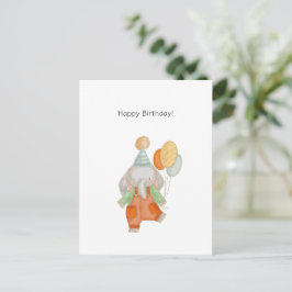 Cute Elephant With Balloons Happy Birthday Card Vykort
