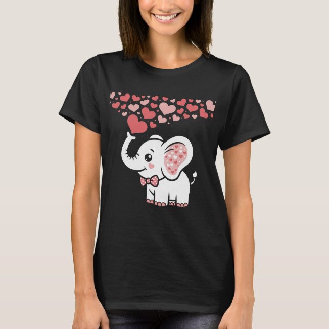Cute Elephant with Hearts Illustration T Shirt (Framsida)