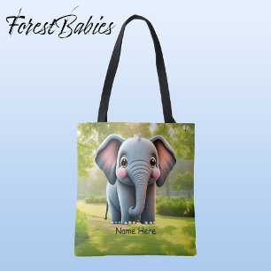 Cute Elephant Woodland Animal Kid Tecknad Graphic Tygkasse