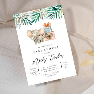 Cute Elephant Woodland Safari Baby Shower Inbjudningar