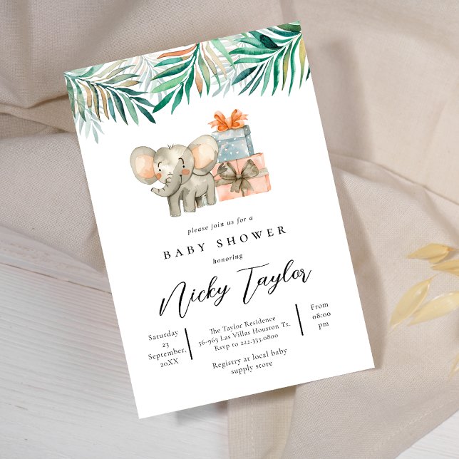 Cute Elephant Woodland Safari Baby Shower Inbjudningar (Skapare uppladdad)