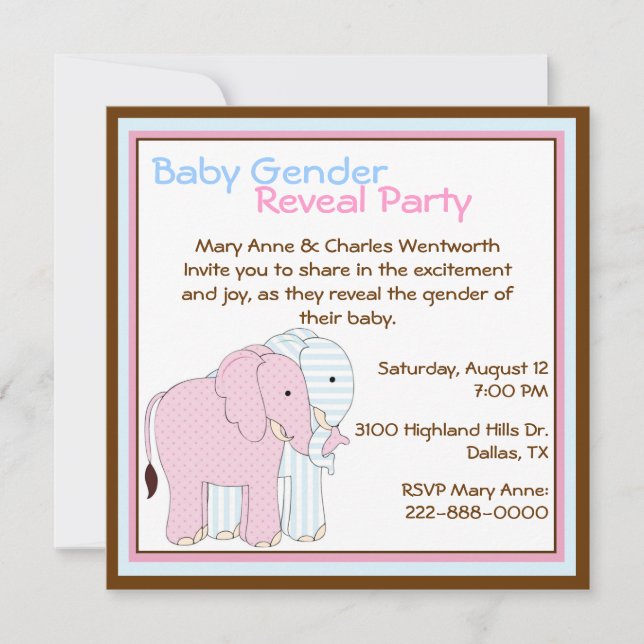 Cute Elephants Baby Gender Reveal Party Inbjudningar (Framsida)