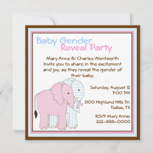 Cute Elephants Baby Gender Reveal Party Inbjudningar