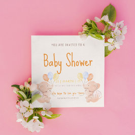 Cute Elephants Baby Shower Inbjudningar