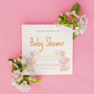 Cute Elephants Baby Shower Inbjudningar
