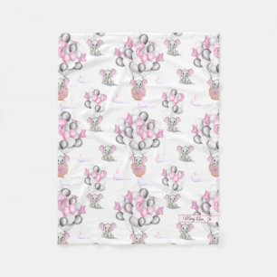 Cute Elephants Balloons & Clouds Flicka Fleecefilt