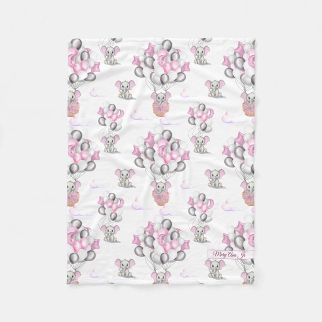 Cute Elephants Balloons & Clouds Flicka Fleecefilt (Framsidan)