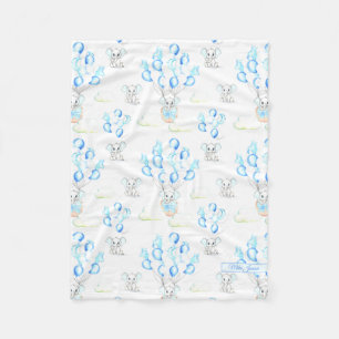 Cute Elephants Balloons & Clouds Pojke Mönster Fleecefilt