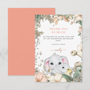 Cute Elephants Foliage Coral Baby Shower Tack Kort