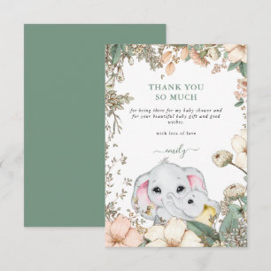Cute Elephants Foliage Sage Grönt Baby Shower Tack Kort