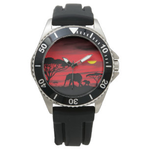Cute Elephants i Serenegti Sunset Armbandsur