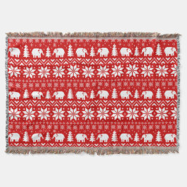 Cute Elephants Jul Helgdag Mönster Red Julafton Filt