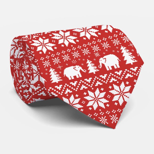 Cute Elephants jul Mönster Red and White Slips (Rullad)