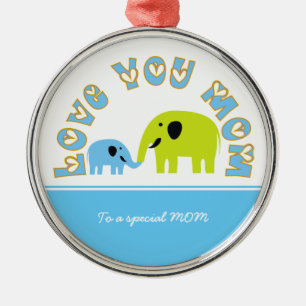 Cute Elephants Mor Child Mors dag-gåva Julgransprydnad Metall