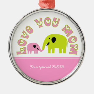 Cute Elephants Mor Child Mors dag-gåva Julgransprydnad Metall