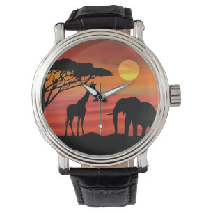 Cute Elephants och Giraffe i Serengeti Armbandsur