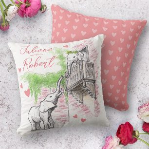 Cute Elephants Romeo och Juliet Romantic Kärlek Na Kudde