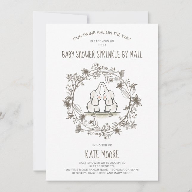 Cute Elephants Twillingars Baby Shower Sprinkle by Inbjudningar (Framsida)