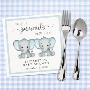 Cute Elephants Twin Boys Baby Shower Pappersservett