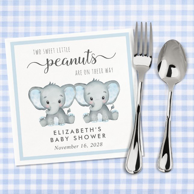 Cute Elephants Twin Boys Baby Shower Pappersservett (Skapare uppladdad)