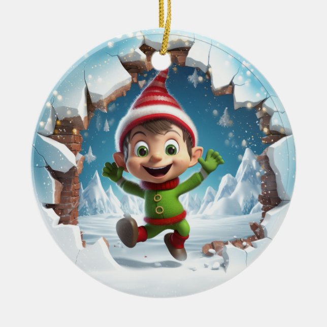 Cute Elf 3D Julgransprydnad Keramik (Framsidan)