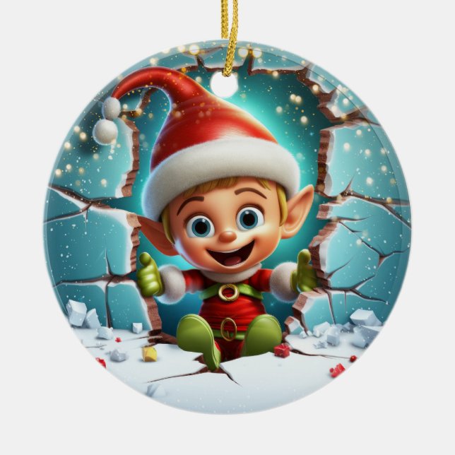 Cute Elf 3D Julgransprydnad Keramik (Framsidan)