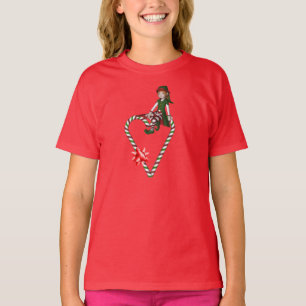 Cute Elf Candy cane Heart-julen Helgdag Tee