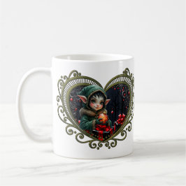 Cute Elf Child in Grönt Hooded Jacka Kaffemugg