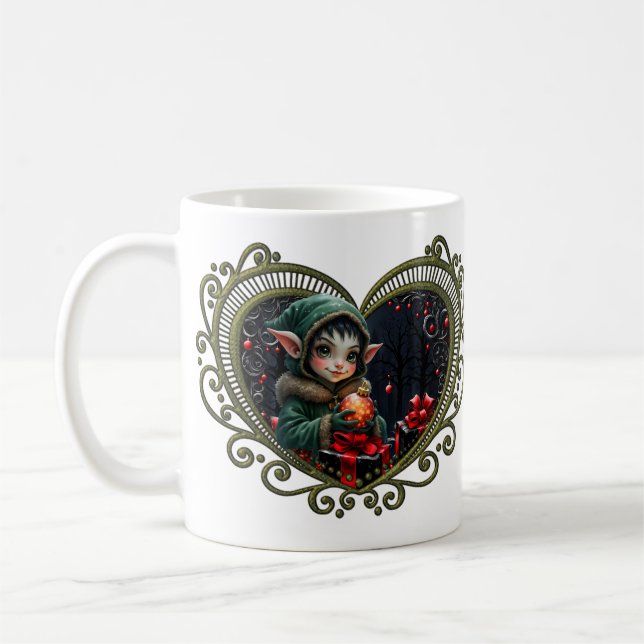 Cute Elf Child in Grönt Hooded Jacka Kaffemugg (Vänster)