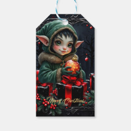 Cute Elf Child in Grönt Hooded Jacka Presentetikett