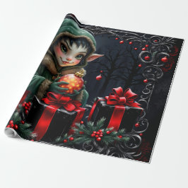 Cute Elf Child in Grönt Hooded Jacka Presentpapper
