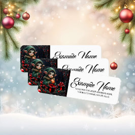 Cute Elf Child in Grönt Hooded Jacka Returadress Etikett