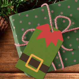 Cute Elf Costume Red Grönt Brown jul Presentetikett