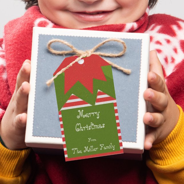 Cute Elf Costume Red Grönt Family Namn jul Presentetikett (Skapare uppladdad)