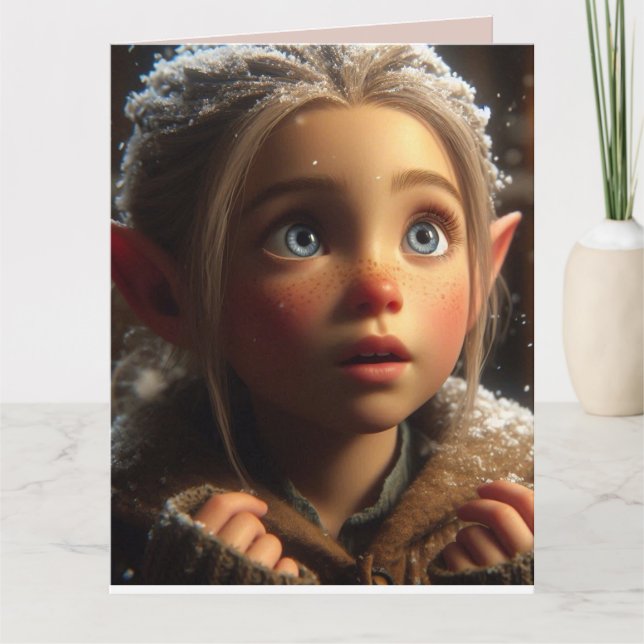 CUTE ELF GIRL CHRISTMAS GREETING CARD KORT (Framsida)