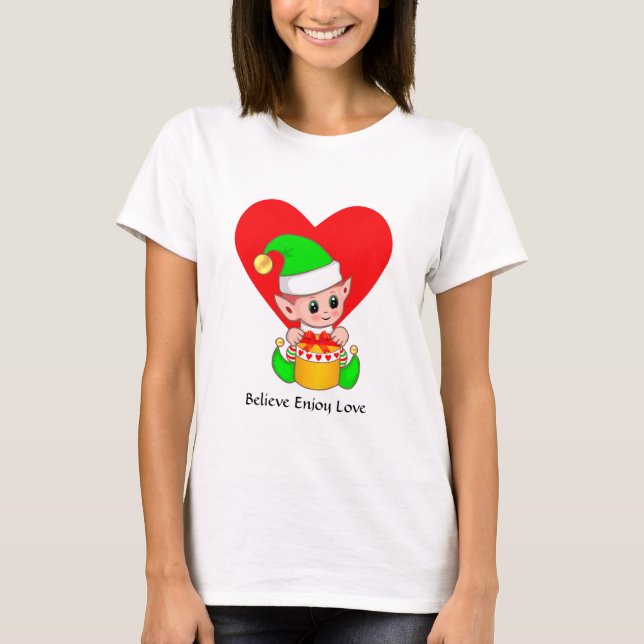 Cute Elf & Heart med Motiverande Ord T Shirt (Framsida)