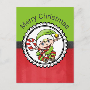 Cute Elf med Käppen God jul vid jul Helg Vykort