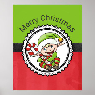 Cute Elf med Käppen God jul vid jul Poster