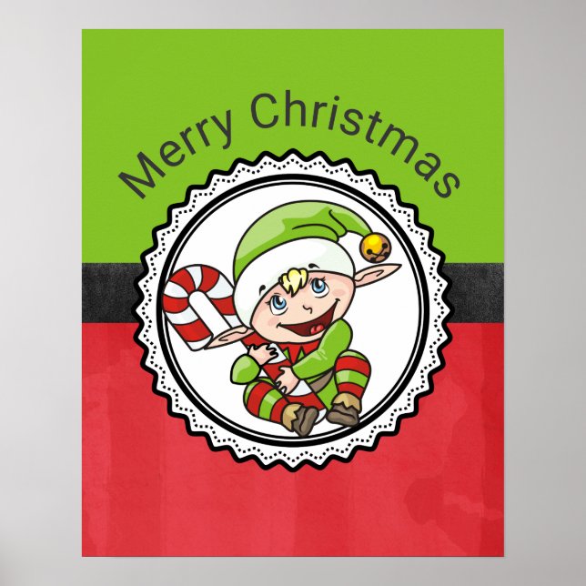 Cute Elf med Käppen God jul vid jul Poster (Framsidan)
