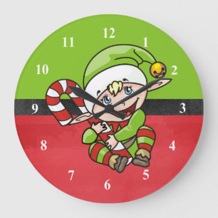 Cute Elf med Käppen God jul vid jul Stor Klocka