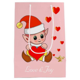 Cute Elf med kärlek-hjärtan på ljus rosa