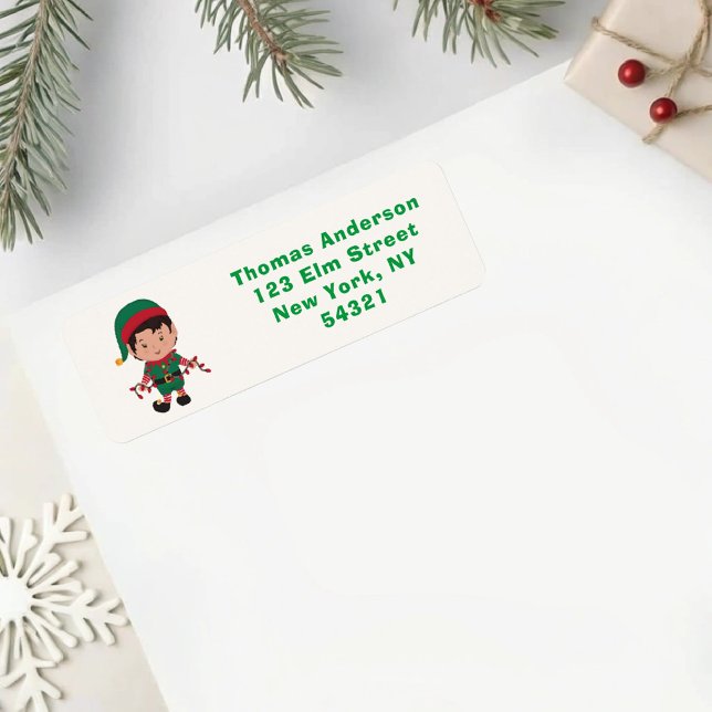 Cute Elf med Ljus jul Returadress Etikett (Skapare uppladdad)