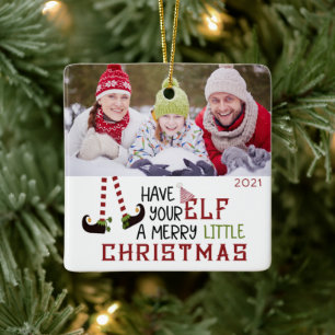 Cute Elf MERRY LITTLE CHRISTMAS 2-foto Julgransprydnad Keramik