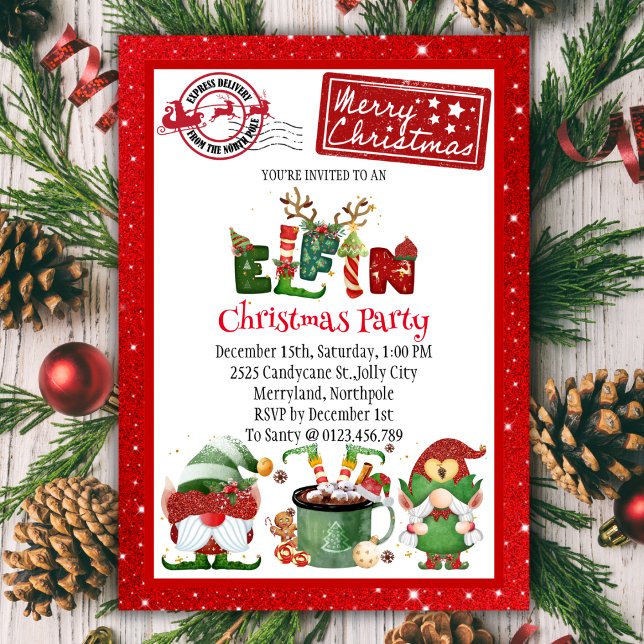 Cute Elf North Pole-inbjudan till julfest Inbjudningar (Skapare uppladdad)