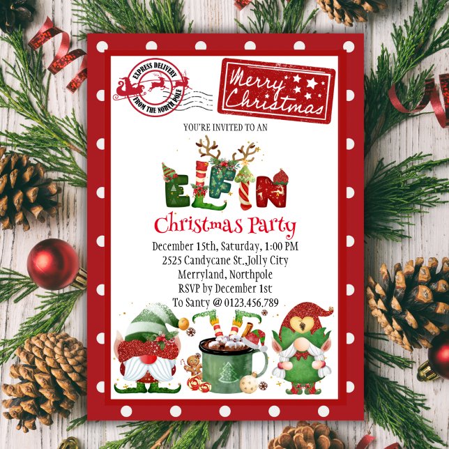Cute Elf North Pole-inbjudan till julfest Inbjudningar (Skapare uppladdad)