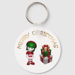 Cute Elf och Gifts God jul Nyckelring